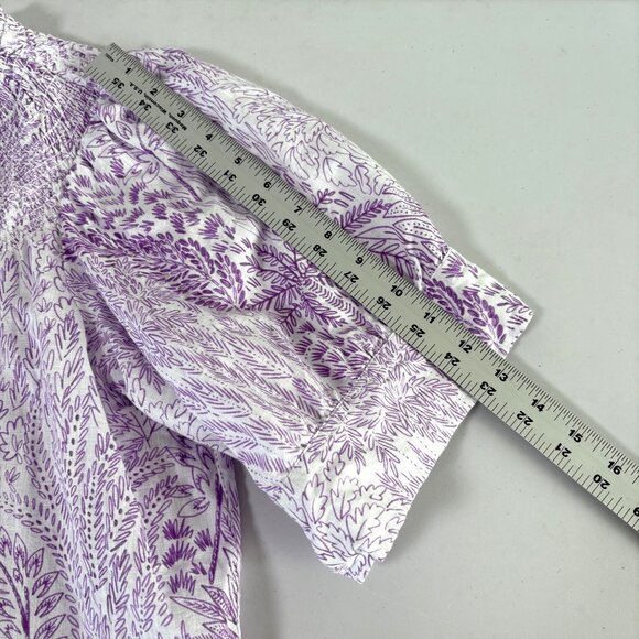 Talbots Smocked Top Plus Petite 2XP Purple White Blissful Meadow Floral Linen - Picture 7 of 9